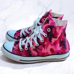 【中古】CONVERSE ALLSTAR スニーカー 23cm ピンク 迷彩 アニマル コンバース オールスターの画像