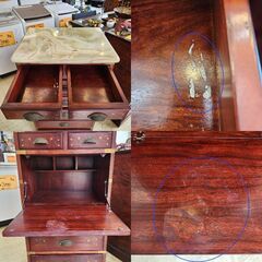 大理石天板 6段 チェスト ライティングビューロー 天然木 (ダルベルギア・シーソー) キャビネット 検) ヴィンテージ 象嵌 金具抽斗 引出し6個 ▪幅54×奥行42×高さ112.5㎝ ▪近隣配送無料 買取帝国 朝霞店の画像