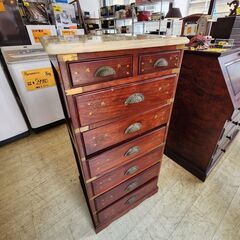 大理石天板 6段 チェスト ライティングビューロー 天然木 (ダ...