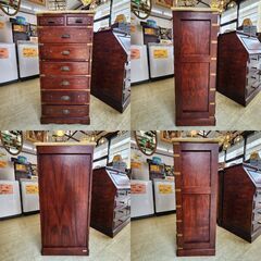 大理石天板 6段 チェスト ライティングビューロー 天然木 (ダルベルギア・シーソー) キャビネット 検) ヴィンテージ 象嵌 金具抽斗 引出し6個 ▪幅54×奥行42×高さ112.5㎝ ▪近隣配送無料 買取帝国 朝霞店の画像