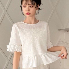 shein 半袖 ホワイト 白 フリル リボン