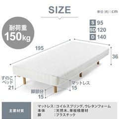 【引き取りまとめで無料】セミダブル脚付きマットレスの画像