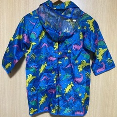 【美品】 110cm 恐竜 フード付き キッズ レインコートの画像