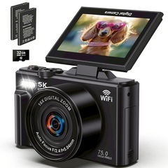 デジカメ 5K録画 7500万画素 Wi-Fi機能 デジタルカメラ 連続撮影