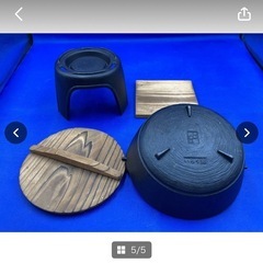 池永鉄工　鉄鍋　中古　現状品　鉄製　鍋　調理器具　調理グッツ　囲炉裏鍋　鉄鍋　一人鍋　木蓋付き　直径16㎝　＊B476-1＊の画像