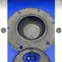 南部鉄器　岩鋳　灰皿　中古　現状品　昭和レトロ　置物　インテリア　古美品　美術品　直径18.5㎝　鉄製　伝統工芸　＊B476-2＊の画像