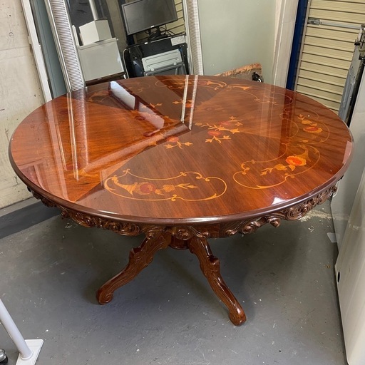 イタリア製 アンティーク調 象嵌細工 猫脚 丸型 ダイニングテーブル