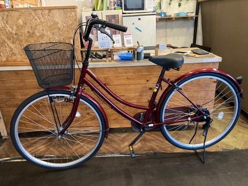 【SALE！8月末まで延長！防犯登録無料！前後タイヤ・チューブ新品！】シングルギア　26インチ自転車　ワインレッド