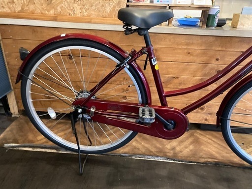 【SALE！8月末まで延長！防犯登録無料！前後タイヤ・チューブ新品！】シングルギア　26インチ自転車　ワインレッド