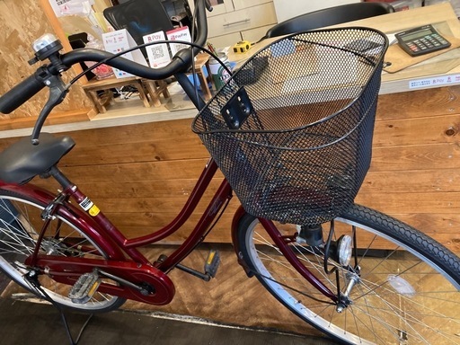 【SALE！8月末まで延長！防犯登録無料！前後タイヤ・チューブ新品！】シングルギア　26インチ自転車　ワインレッド