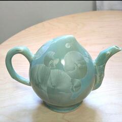 【未使用品】台湾茶器 結晶甜桃 桃型急須 急須 グリーン 茶道具 中国 唐の画像