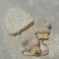 petit main もこもこ帽子 ミトンセット 48cmの画像