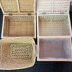 stp-3279  収納バスケット　4点セット　蓋つき　持ち手付き　かご　カゴ　収納　小物入れ　小物収納　収納ボックス　籠　収納カゴの画像