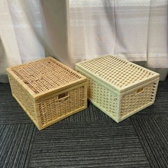 stp-3279  収納バスケット　4点セット　蓋つき　持ち手付き　かご　カゴ　収納　小物入れ　小物収納　収納ボックス　籠　収納カゴの画像