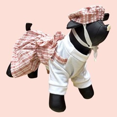ペット服（犬猫）　ベレー帽付きワンピースの画像