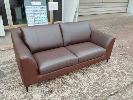 ニトリNポケットA15こげ茶本革張り2.5人掛けソファー『中古美品