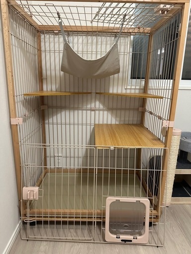 【中古】I LOVE PETS アイラブペッツ 2段 木製 猫ケージ I LOVE PETS アイラブペッツ 2段 木製 猫ケージ ハンモック