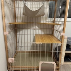 猫 ケージ キャットケージ 2段 木製フレーム トレー付き 猫専...