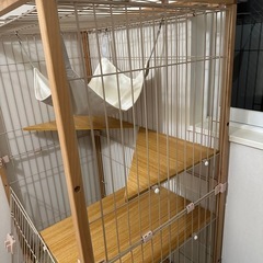 猫 ケージ キャットケージ 2段 木製フレーム トレー付き 猫専用ドア付き 多頭飼い ペットケージ ケージの画像