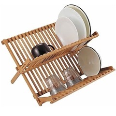 美品 , ②水切りかご 食器棚 皿立て 折りたたみ ディッシュラック 2段 X型 16ピッチ 竹製 TAKE-WARE UP-2577の画像