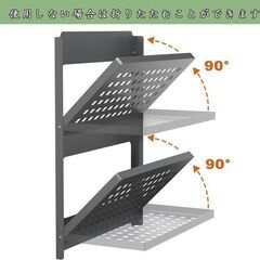未使用 二段 折り畳み可能 キッチン収納 調味料ラック 壁掛け 水切り ブラックの画像