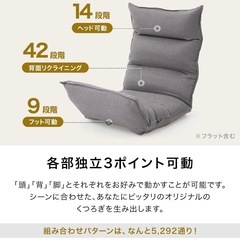 LOWYA ロウヤ 座椅子 低反発 42段ギア 3ポイント可動 リクライニング ソファ生地 ネイビー　の画像