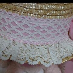 新品タグ付き 夏のお嬢様 ベイビーザスターズシャインブライト カンカン帽 麦わら帽子 ピンク ベイビーマークのチャーム付き ロリータの画像