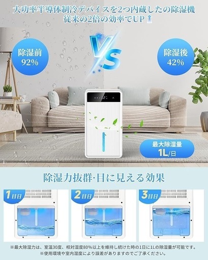 除湿機 小型大容量3L デュアルコア除湿機 静音 強力除湿衣類乾燥 タイマー付き