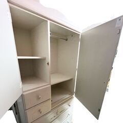 【ドリーム池田店】◎ジモティ割対象品◎キッズ用　ワードローブ　ホワイト×ピンク　ダボ×1欠品　IKX-162の画像