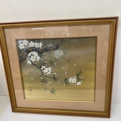 美術品　中古　日本画　夜桜　額縁入りの画像
