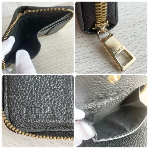☆現金払い可能☆ 【美品】FURLA  二つ折り財布 ブラックレザー ウォレット