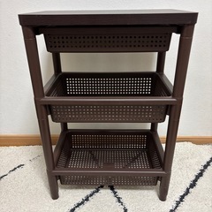 不動技研製　ウッドテーブルワゴン 引き出しバスケット付の画像