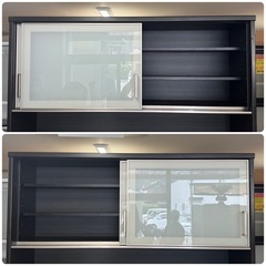 【美品‼️】定価149,900円♪ ニトリ 140cm幅キッチンボード(Nポスティア140KB) 食器棚 収納家具 艶あり木目調ブラック♪の画像