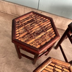 木製　竹　六角　椅子　テーブル　大中小　3点セットの画像