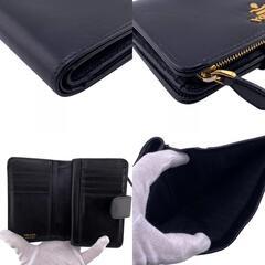 プラダ PRADA 二つ折り財布 サフィアーノ 二つ折り財布 L字ファスナー ブラックの画像