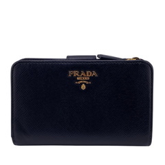 プラダ PRADA 二つ折り財布 サフィアーノ 二つ折り財布 L字ファスナー ブラックの画像