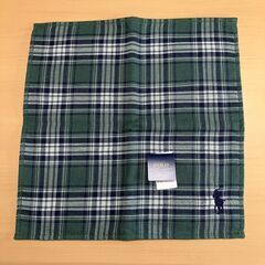 ポロ ラルフローレン タオルハンカチ （グリーン＆ネイビーチェック）25×25cmの画像