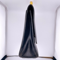 黒 レザー ハンドバッグ 金属製ハンドルの画像