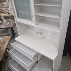 ジモティー見た！で5%OFF【キッチンボード】高橋木工所 ダイニングボード レンジボード 食器棚 キッチン収納 スライド扉:ホワイトの画像