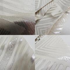 丸帯 正絹 銀糸 白色ｘ銀色 両面 菱型模様 全通 仕立上がり 長さ440cm 【キモノオフ野々市若松店】の画像