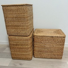 無印良品収納のボックス2個セット　重なるラタン長方形バスケット・特大の画像