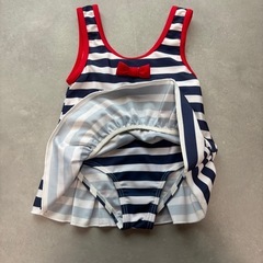女の子 水着 ストライプ ネイビー 90の画像