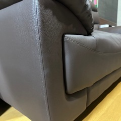 【美品】大川家具 2-3人掛け本革ソファ ブラウンの画像
