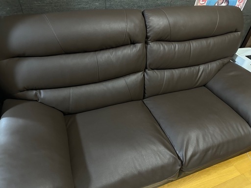 【美品】大川家具 2-3人掛け本革ソファ ブラウン