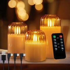 新品　火を使わない(安心、安全)　LEDキャンドルライト 3個セット USB充電式の画像