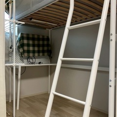 IKEA ヴィトヴァル　VITVAL　ロフトベッドフレーム デスクトップ付き, ホワイト/ライトグレー, 90x200 cmの画像