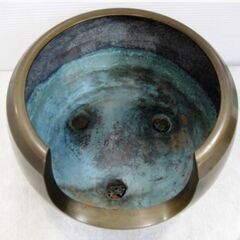 昭和レトロ　道安風炉　高さ21×幅34×奥行34 　茶道具　煎茶道具 時代物　アンティーク　金属工芸 伝統工芸　骨董　火鉢の画像