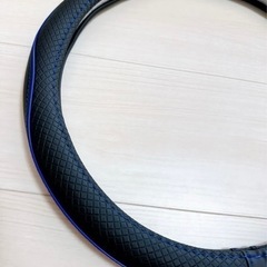 ハンドルカバー 軽自動車 sサイズ  ステッチ  ブルー 38cmの画像