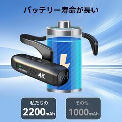  CAMMHD 4K ビデオカメラ C2-32G 2200mAh 　ハンズフリーの画像