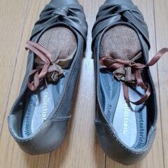 婦人パンプス　24cmEEE　茶色　ブラウン合皮　1ー2度使用　ローヒールの画像
